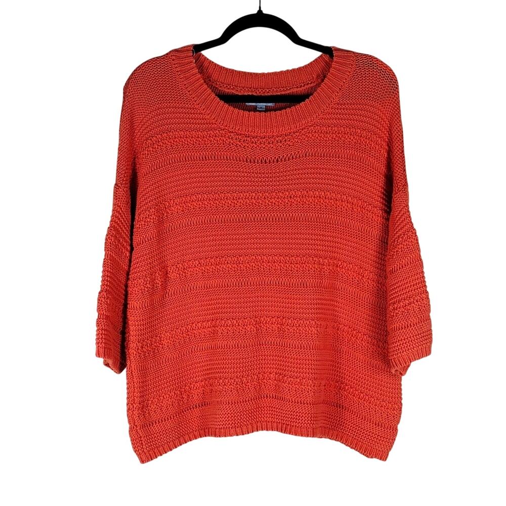 Joseph Allen Cable Knit Sweater Women’s Size M Coral Orange Red Retro Crewneck